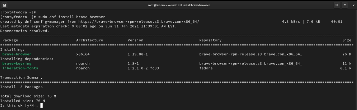 how to install Brave Web Browser on Fedora 33
